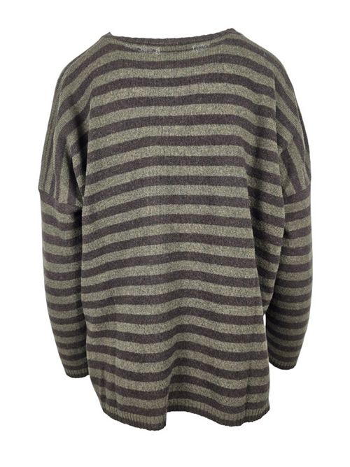 maglia donna a scatola a righe militare e marrone Base Milano | B2069-602885